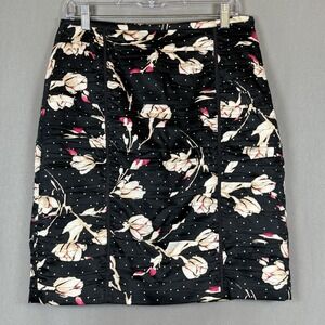 WHBM White House Black Market Ruched Straight Pencil Floral Polka Dot Skirt 14